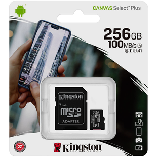 Карта пам'яті MicroSD 256Gb Kingston Canvas Select Plus A2 V30 (U3) R100 + SD-adapter