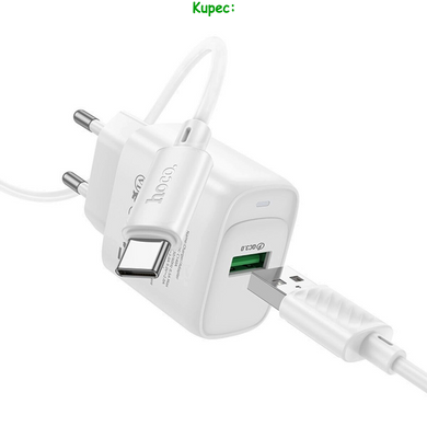 Зарядний пристрій HOCO C140A - 1USB QC3.0 18W + Кабель Type-C (White)