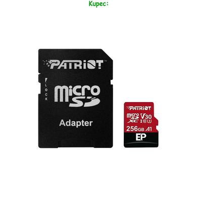 Карта памяти MicroSD 256Gb Patriot EP Series A1 V30 (U3) R100 W80 + SD-adapter