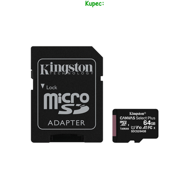 Карта памяти MicroSD 64Gb Kingston Canvas Select Plus A1 V10 (U1) R100 + SD-adapter