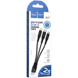 Кабель 3in1 Micro USB + Lightning + Type-C HOCO X47 Harbor 0.25m (Black)