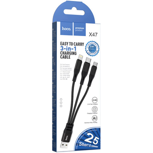 Кабель 3in1 Micro USB + Lightning + Type-C HOCO X47 Harbor 0.25m (Black)