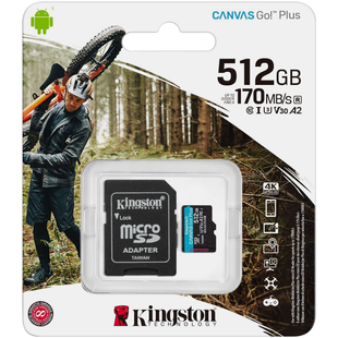 Карта пам'яті MicroSD 512Gb Kingston Canvas Go Plus A2 V30 (U3) R170 W90 + SD-adapter