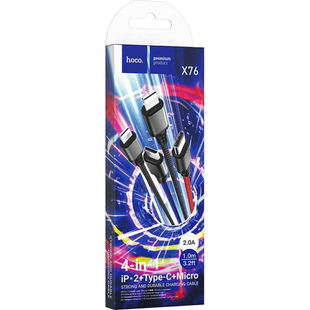 Кабель 4in1 Micro USB + 2хLightning + Type-C HOCO X76 Super 1m (Black-Blue-Red)
