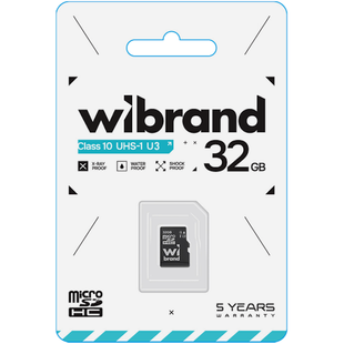 Карта пам&rsquo;яті MicroSD 32Gb Wibrand class 10 (U3) R80 W30 + SD-adapter