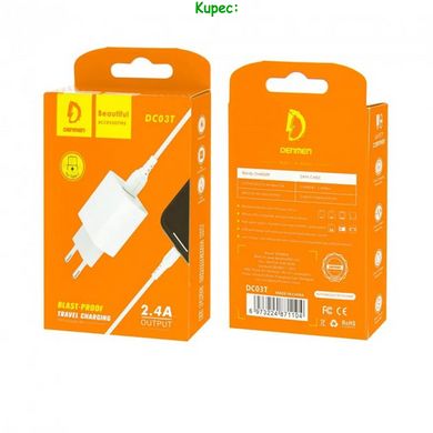 Зарядний пристрій Denmen DC03T ~ 1USB 2.4A + Type-C (білий)