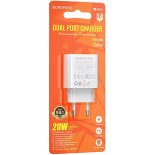 Зарядний пристрій Borofone BA88A - 1USB QC3.0 + PD 20W (White)