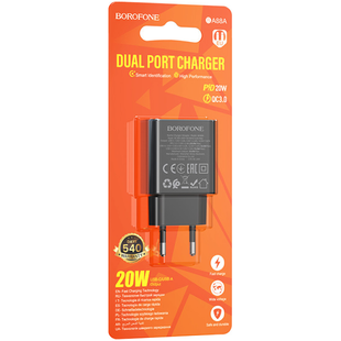 Зарядний пристрій Borofone BA88A - 1USB QC3.0 + PD 20W (Black)