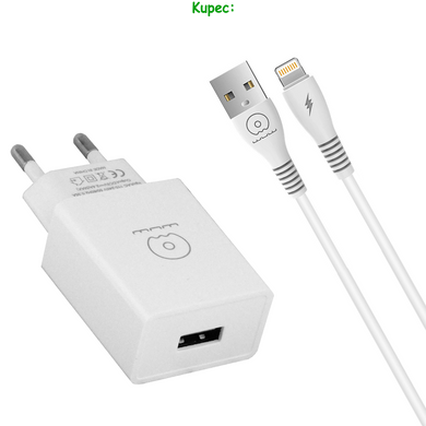 Зарядний пристрій WUW T52 - 1USB + Кабель Lightning (White)
