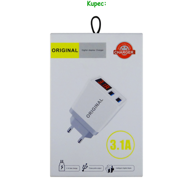 Зарядний пристрій LCD + 2 USB 3,1A (White)