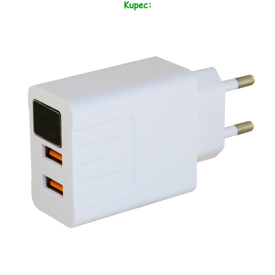 Зарядний пристрій LCD + 2 USB 3,1A (White)