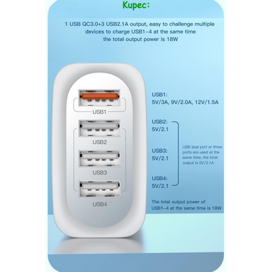 Зарядний пристрій XO L100 - 4USB QC3.0 (White)